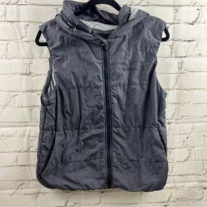 Bench puffer vest with pack away hood